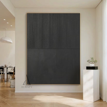Minimalist Black Wall Art with Vertical Ribbed Texture and Smooth Matte Surface for Modern Spaces AURA455