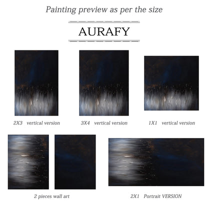 Abstract Black Blue Artwork Abstract Expressionist with flowing vertical texture, star-like light accents AURA504