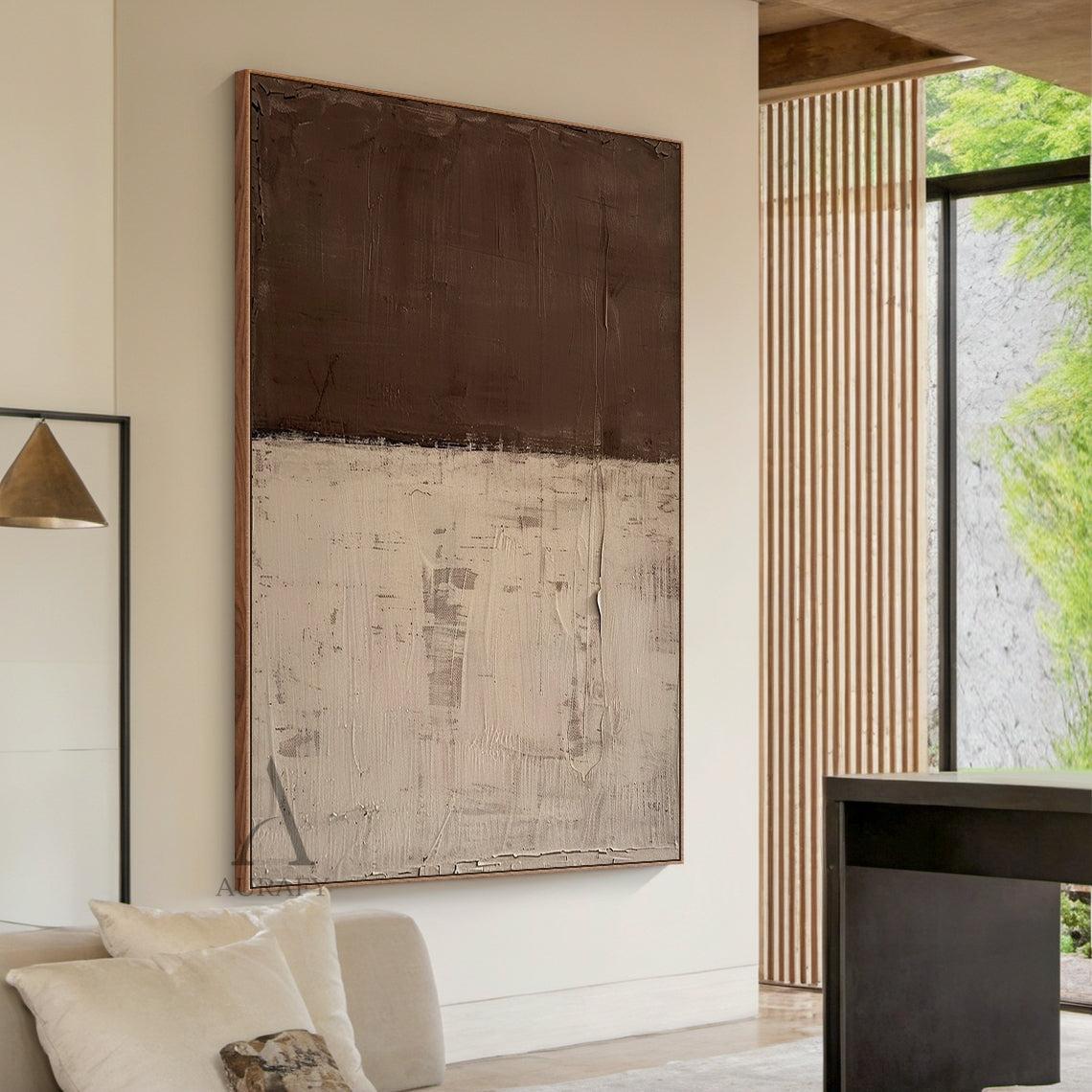 Brown & Beige Two-Tone Textured Abstract Wall Art | Wabi Sabi Japandi Minimalist Canvas | AURA810