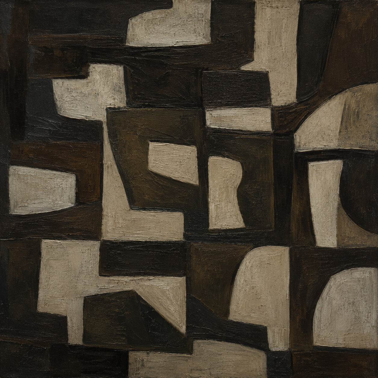 Brown 3D Textured Knife Stroke Japandi Geometric Plaster Art Sculpted Canvas Minimalist Abstract Wall Decor AURA707