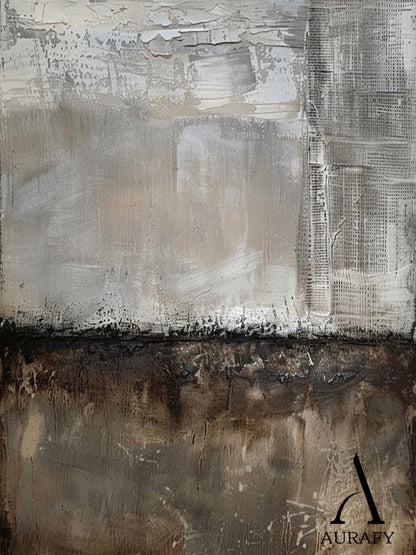 Wabi Sabi Abstract Art Gray Brown Tactile Plaster Textured Grid Indentations Knife Strokes AURA564