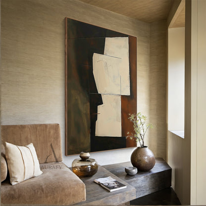 Beige Angular Abstract Forms on a Smoky Brown Ground - AURA841