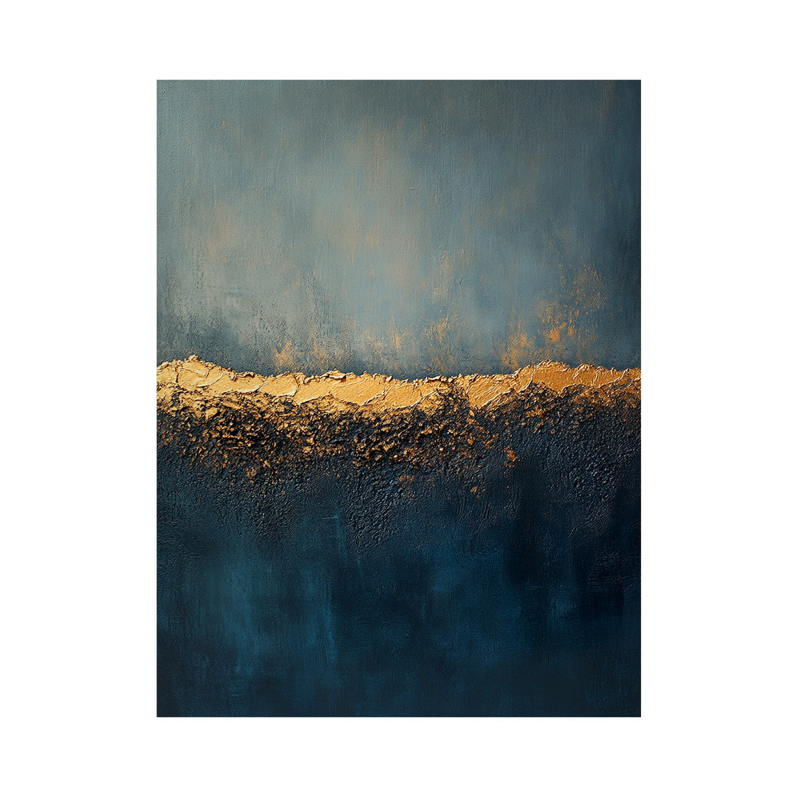Blue Gold Abstract Plaster Textured High Relief Japandi Wabi-Sabi Minimalist Luxe Canvas Wall Art AURA726
