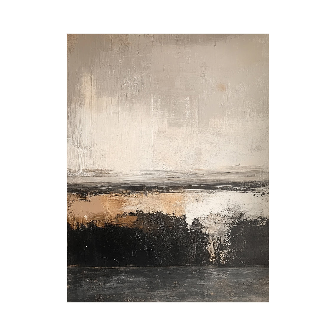 Beige and Black Abstract Painting with a Broken Ochre Accent - AURA852