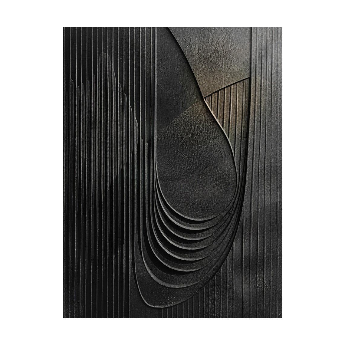 Minimalist Black Wall Art Sculpted High-Relief Tactile Surface Layered Curves Vertical Stripes AURA429