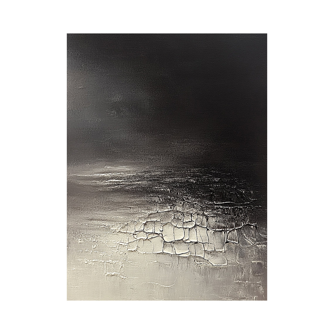 Black to Gray Abstract Painting with Pale Fractured Texture - AURA826