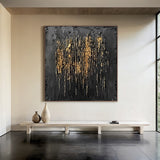 Metallic Drip Texture Canvas-Charcoal & Gold Accents-AURA031