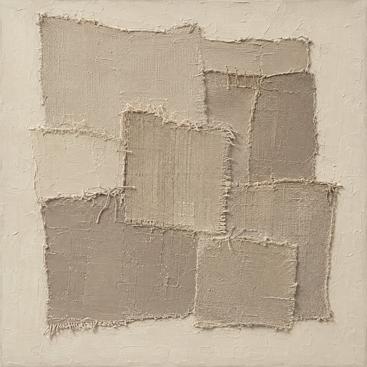 Beige Plaster Textured Canvas Art Minimalist Tactile Fabric Patch Neutral Wall Decor AURA760