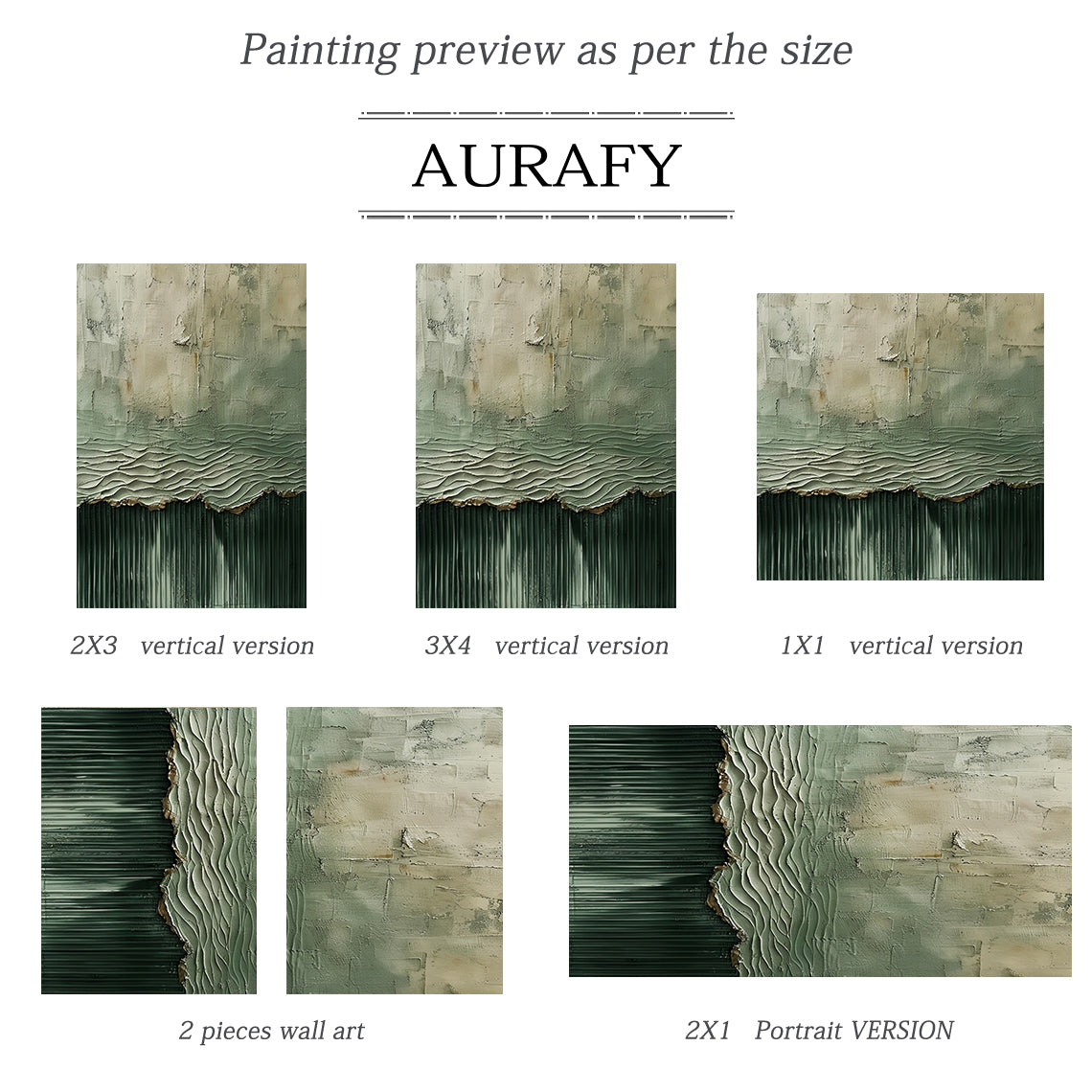 General Abstract Green Textured Art Vertical Flow Wave Thick Coat Copper Accents Worn Surface AURA508