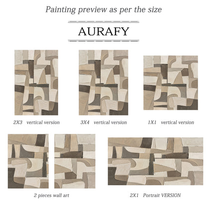 Wabi-Sabi Brown Beige Textured Abstract Plaster Knife Stroke Japandi Minimalist Modern Home Wall Art AURA706