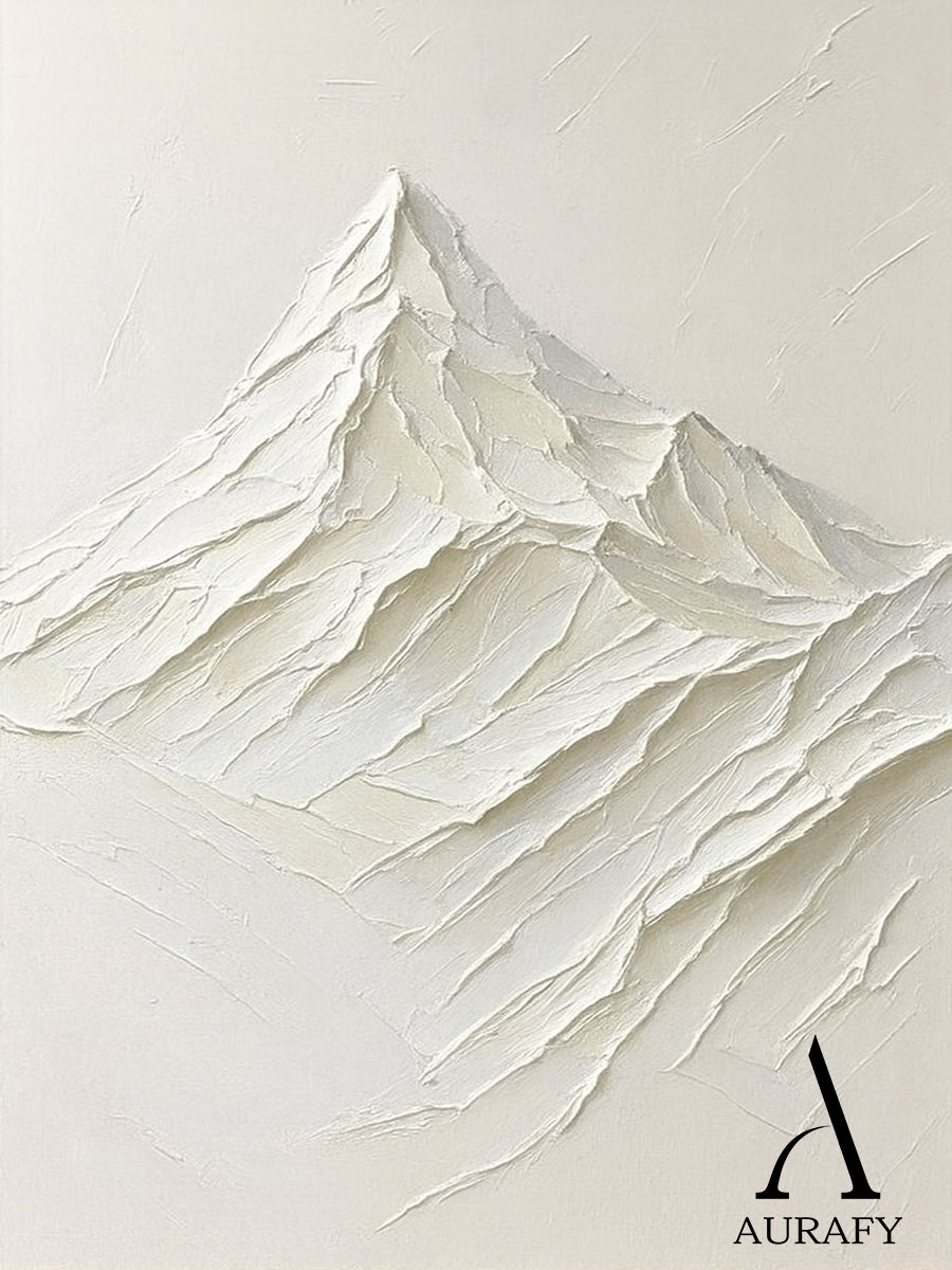 Minimalist Wall Art Beige Impasto Tactile Surface Knife Strokes Wabi-Sabi Abstract Mountain Art AURA554
