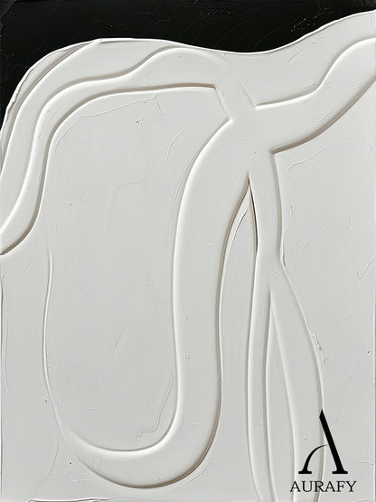 3D Textured Abstract Painting Black White High-Relief Tactile Modern Organic Luxe Artwork AURA513