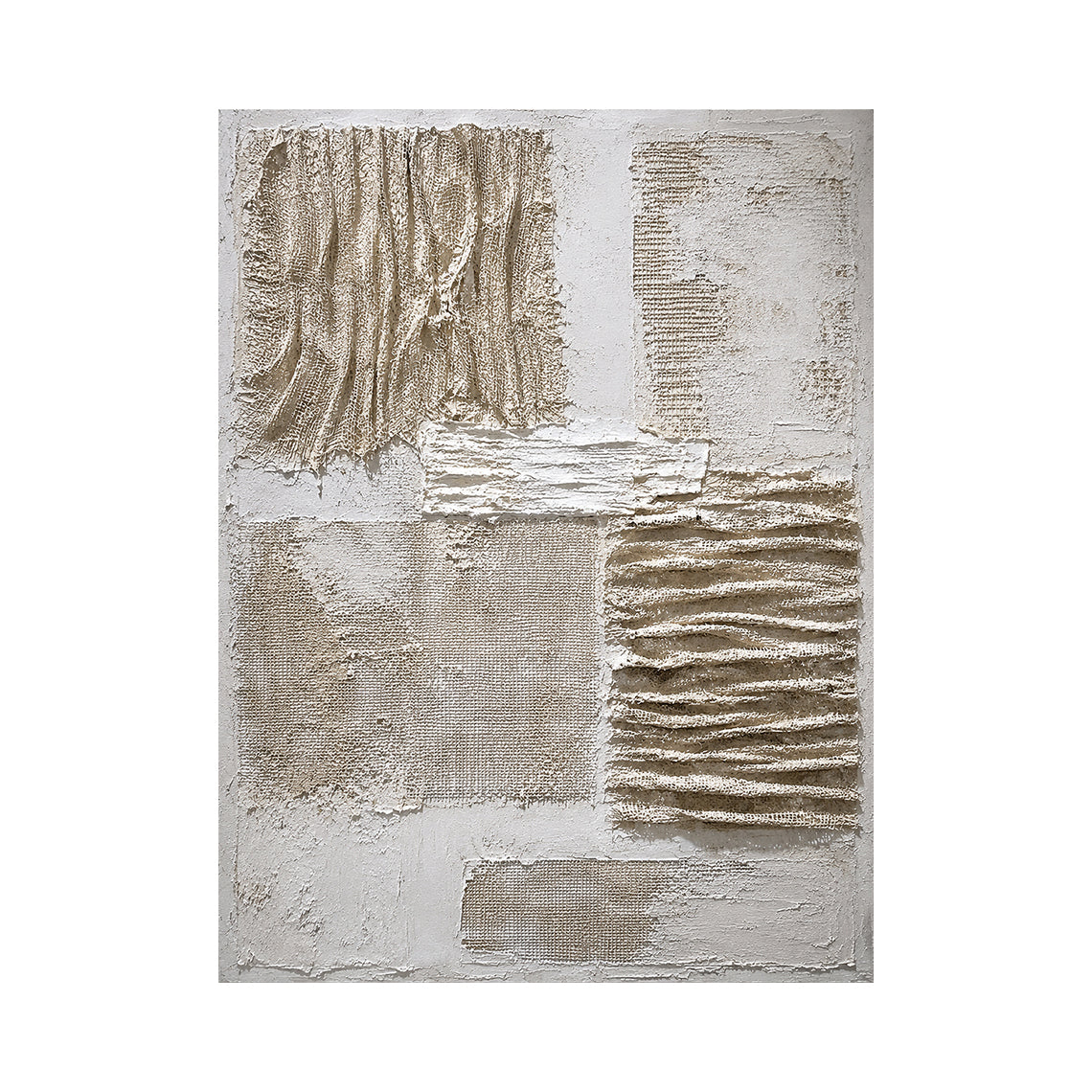 Frayed Layers, Burlap and Plaster 3D Abstract Wall Art AURA856