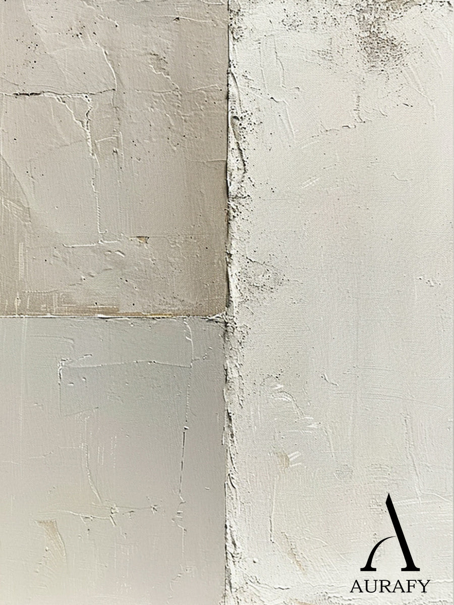 General Abstract Beige White Cracked Plaster Textured Wabi-Sabi Tactile Modern Organic Artwork AURA473