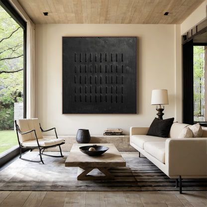 Monochrome Linear Texture Canvas – Deep Matte Black – AURA003(Horizontal)