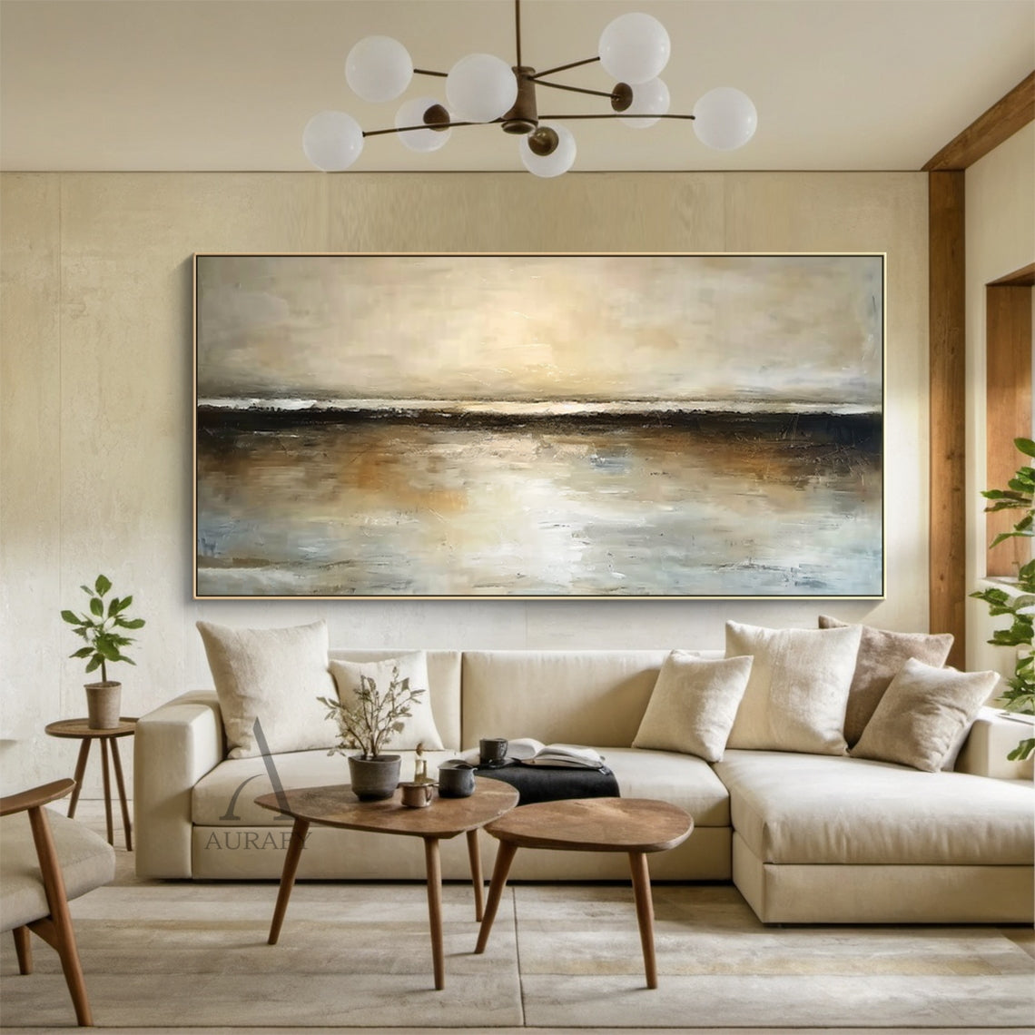 Wabi-Sabi Brown Textured Landscape Painting Minimalist Luxe Plaster Canvas Art Japandi Home Wall Decor AURA743