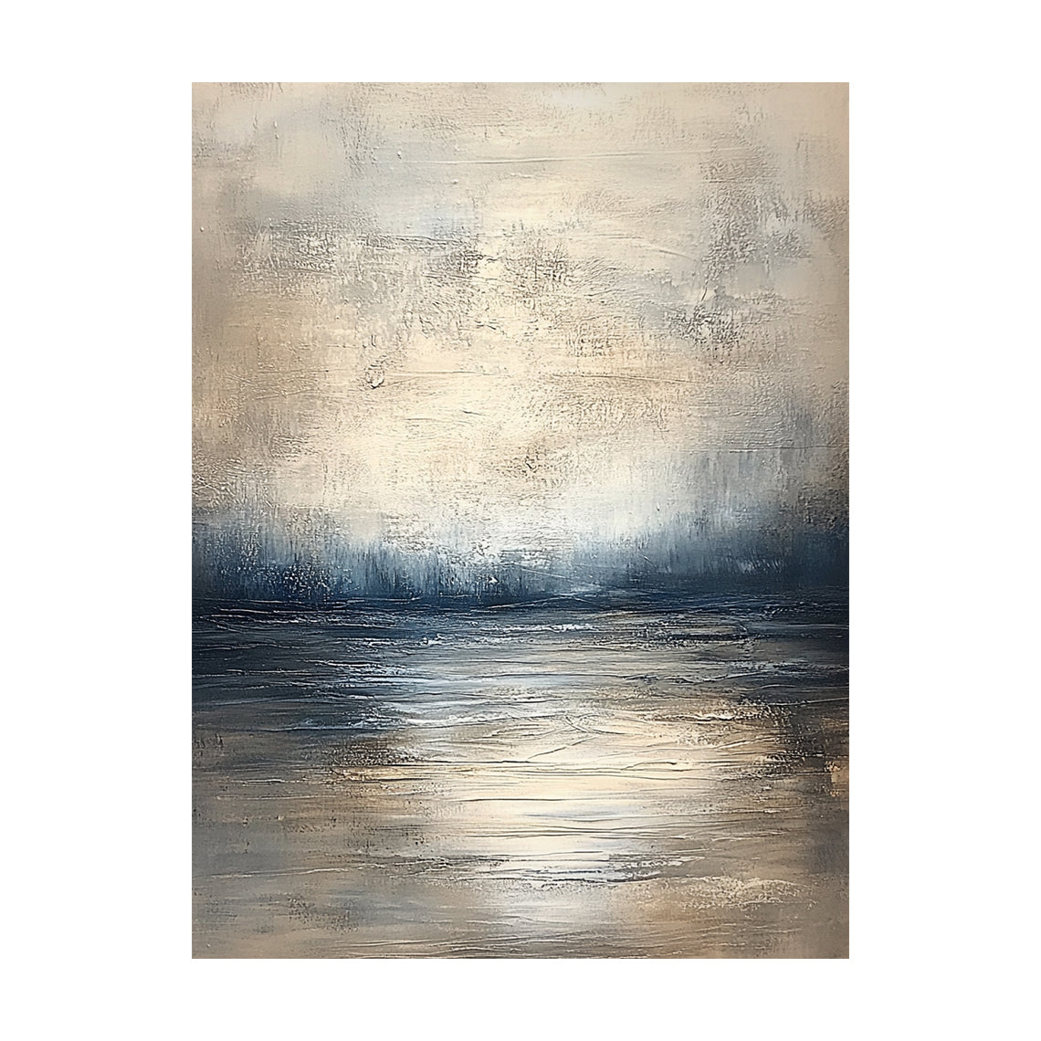 Abstract Beige Blue Art Impasto Knife Strokes Rippled Tactile Modern Organic Canvas Painting AURA618