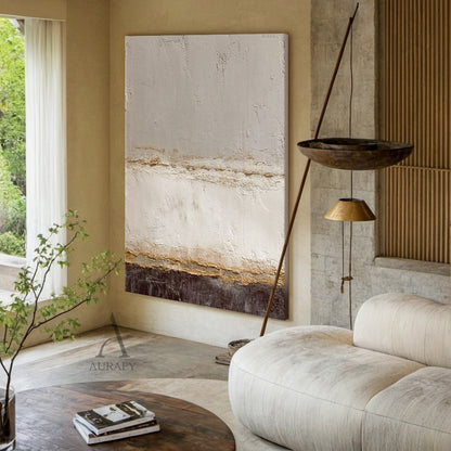 General Abstract Beige Gray Impasto Texture Tactile Surface Modern Organic Wall Art Decor AURA599