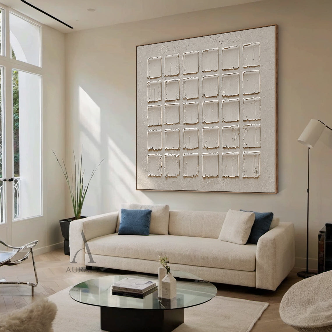 Beige Abstract Art Handcrafted Tactile Surface Rough Edge Modern Organic Minimalist Canvas AURA603