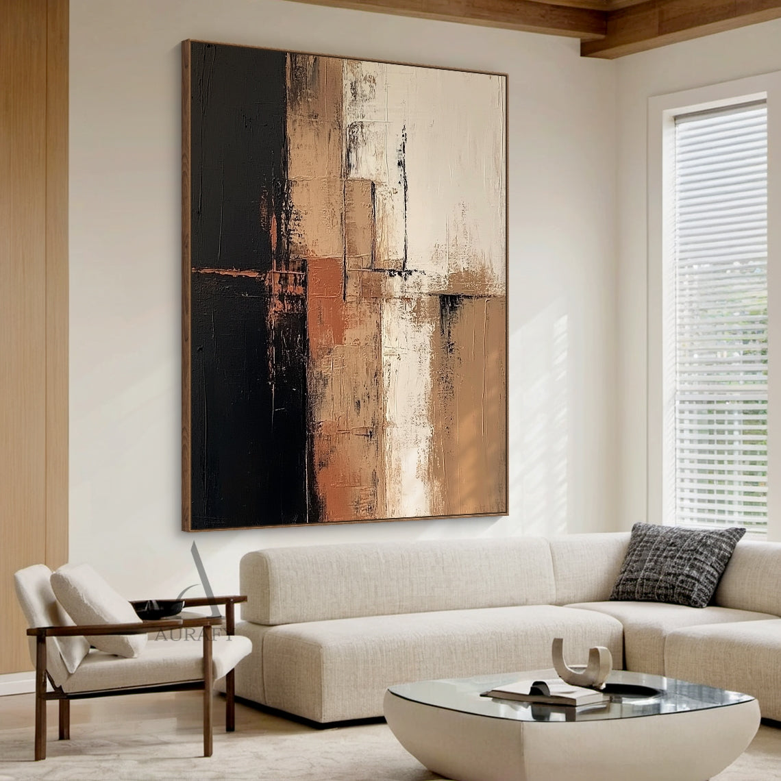 Abstract Brown Black Art Tactile Surface Knife Strokes Plaster Textured Modern Organic Canvas AURA642