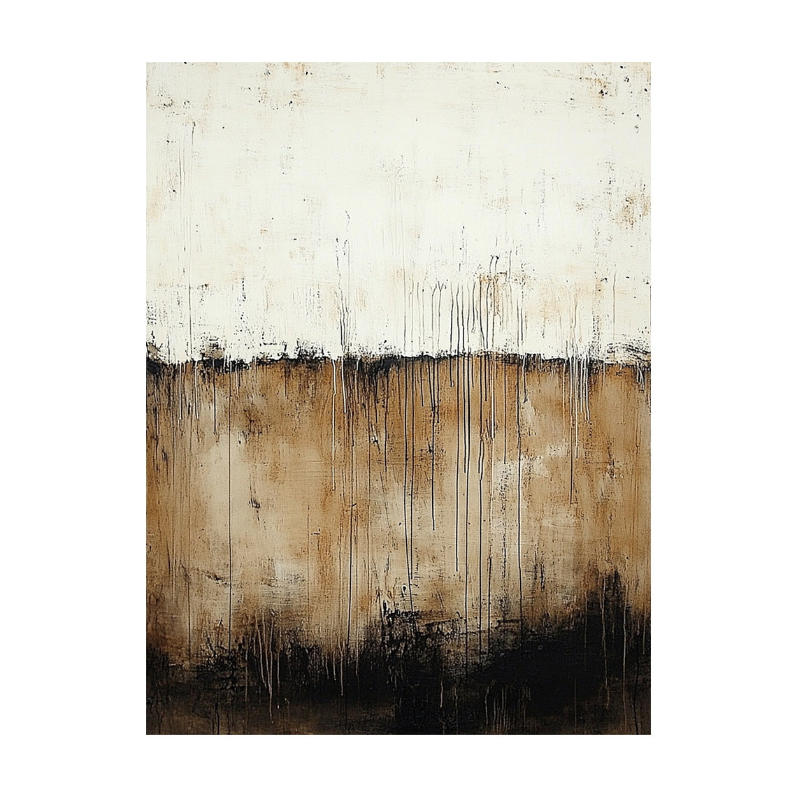 Wabi Sabi Beige Brown Plaster Textured Artwork with Drip Lines Tactile Organic Surface AURA589