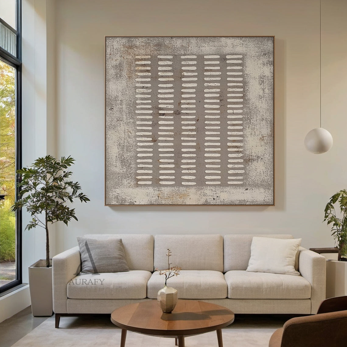 Abstract Gray Plaster Textured Modern Organic Wabi-Sabi Art with Tactile Rough Lines AURA628