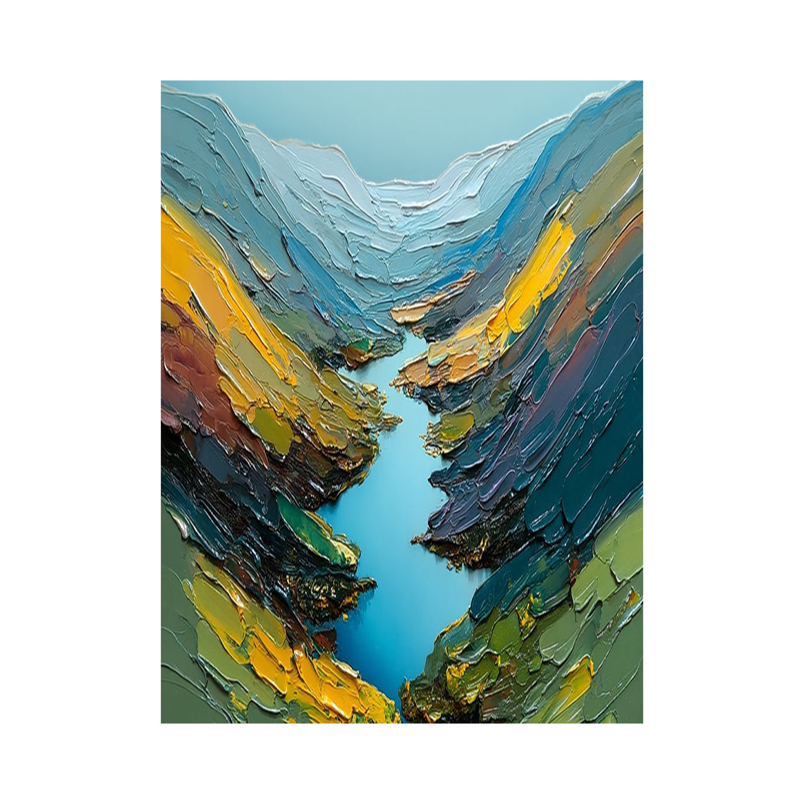 Impasto Textured Mountain Landscape Palette Knife Painted Blue Green Sculpted Canvas Modern Organic Wall Art AURA774