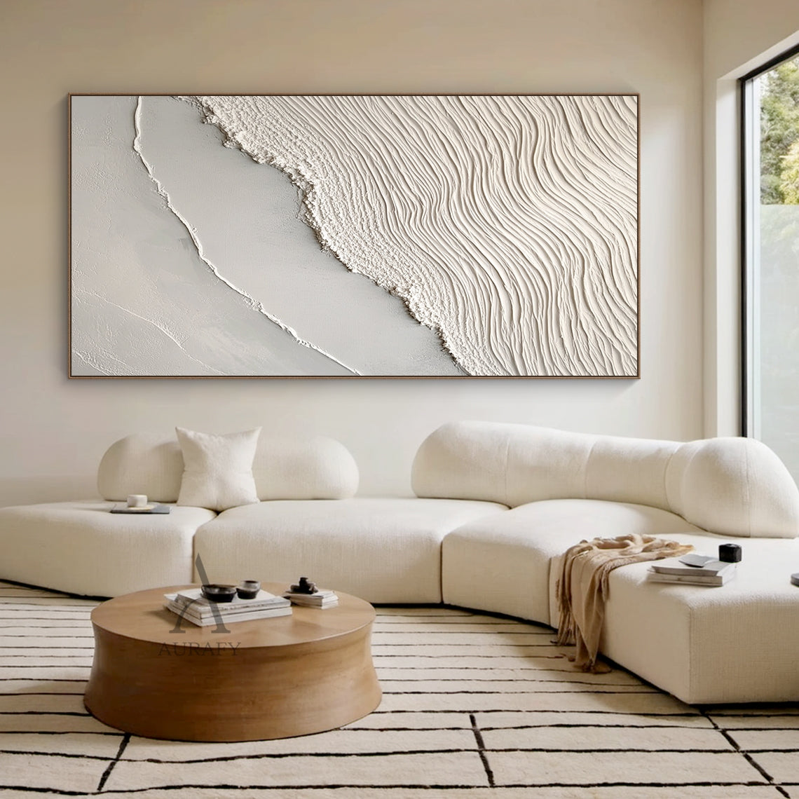 Beige Sea Abstract Impasto Sculpted Tactile Wall Art Modern Minimalist Luxe Canvas AURA442