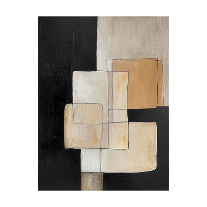 Modern Abstract Geometric Art Beige Black Tactile Brush Strokes Hand-Painted Canvas Wall Decor AURA645