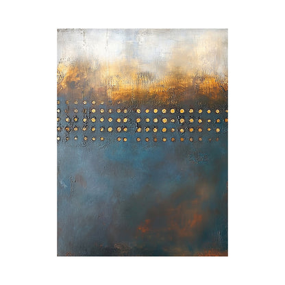Blue and Beige Abstract Wall Art with a Golden Dot Grid - AURA851