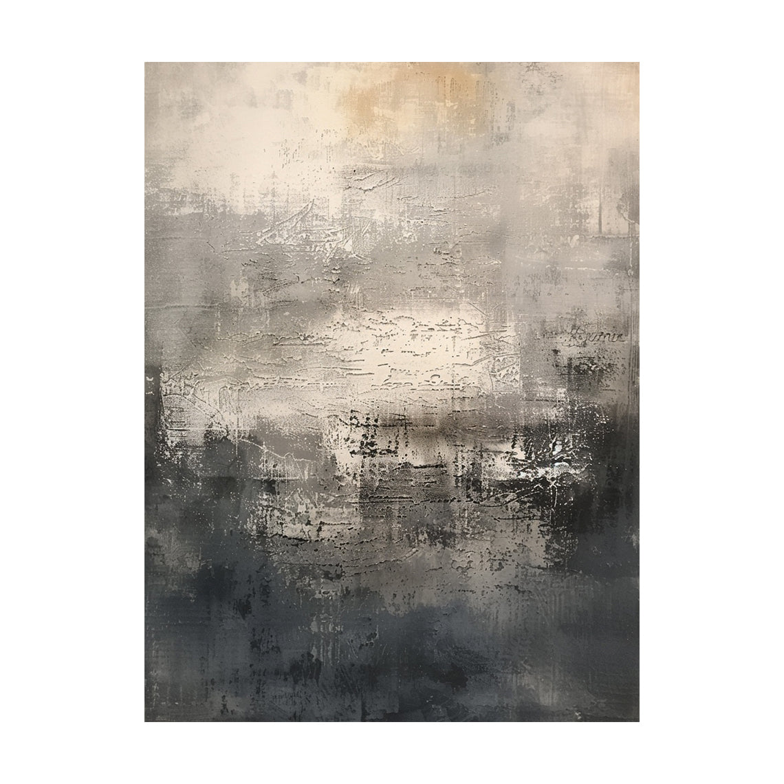 Abstract Black Beige Artwork with Tactile Scratched Texture Mottled Patches Worn Finish Minimalist Luxe AURA639