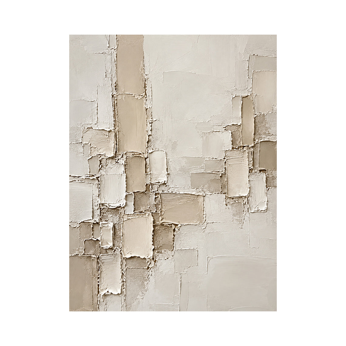Raised Grid, Beige Geometric Impasto Wall Art AURA863