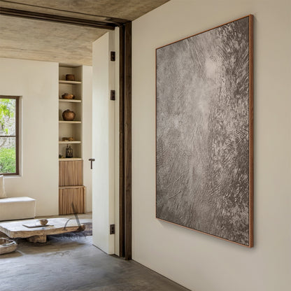 Gray Abstract Art Plaster Textured Tactile Surface Industrial Minimalist Sculpted Lines Wall Decor AURA596