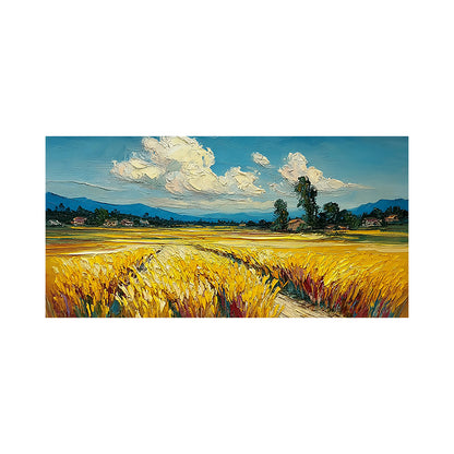 Impasto Textured Yellow Blue Wheat Field Landscape Hand Painted Oil Painting Wall Art Canvas Decor AURA745
