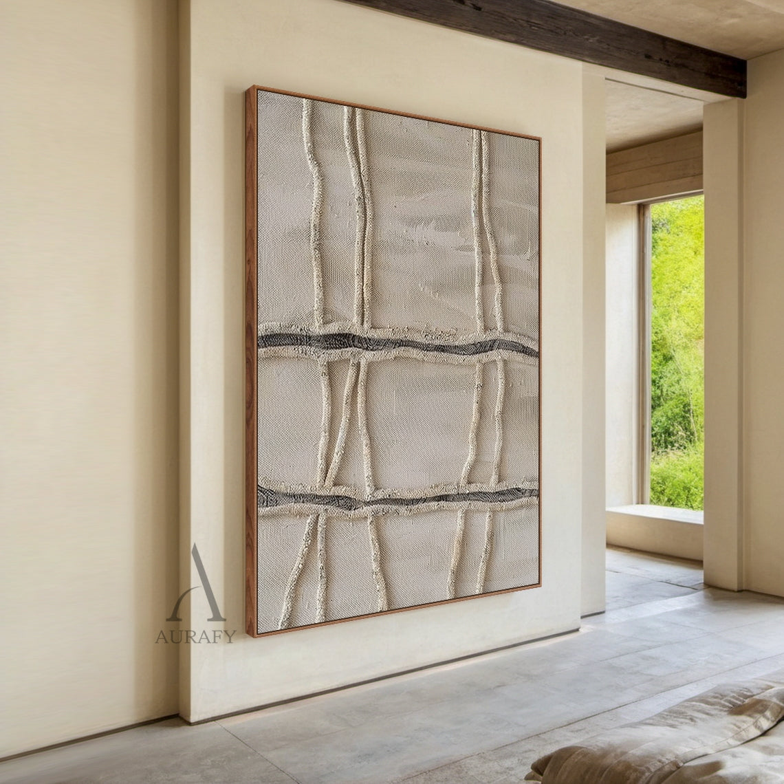 3D Textured Beige Wabi-Sabi Plaster Sculpted Canvas Japandi Minimalist Tactile Neutral Abstract Wall Art AURA787