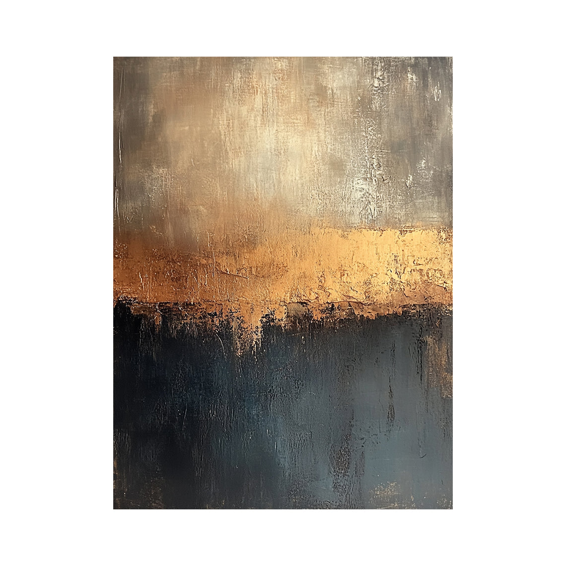 Brown and Deep Blue Abstract Painting with an Amber Color Break - AURA853