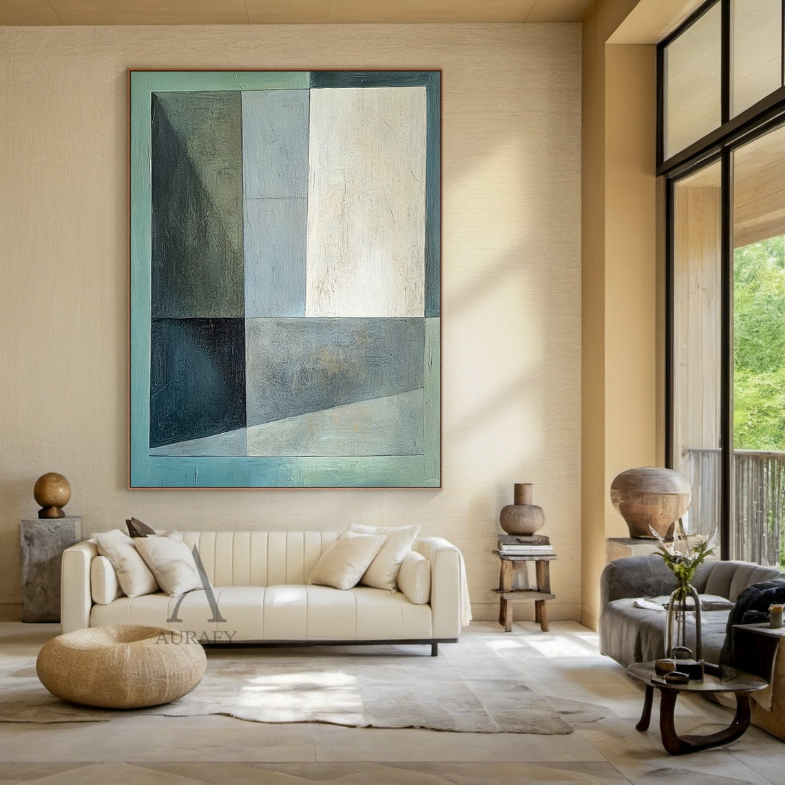 Abstract Green Beige Art Brushstroke Texture Modern Organic Tactile Canvas Wall Decor AURA614