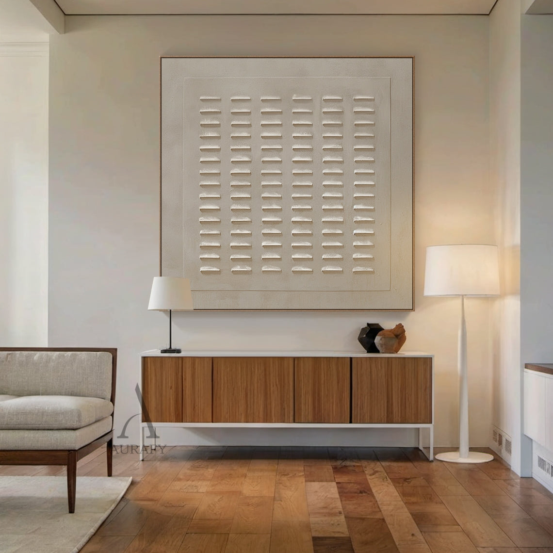 Minimalist Wall Art Beige Plaster Textured High-Relief Tactile Sculpted Modern Art Piece AURA450