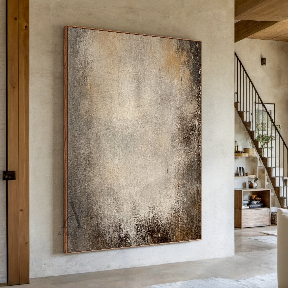 Misty Taupe Neutral Abstract Wall Art - AURA695