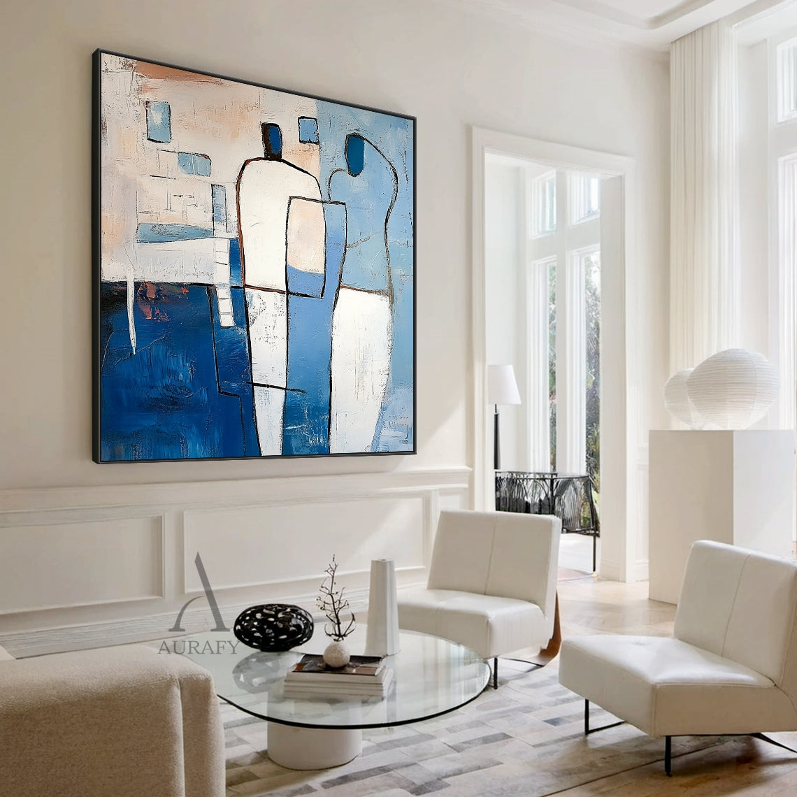 General Abstract Blue Artwork Impasto Texture Expressive Brushstrokes Stylized Human Forms Abstract Expressionist Piece AURA646