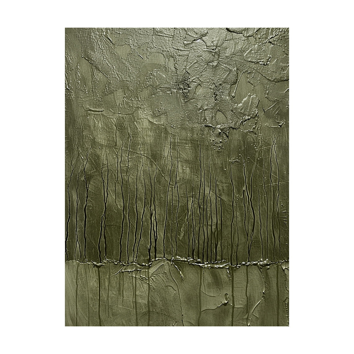 Green Abstract Art Thick Impasto Tactile Surface Vertical Drip Lines Sculpted Wall Art AURA461