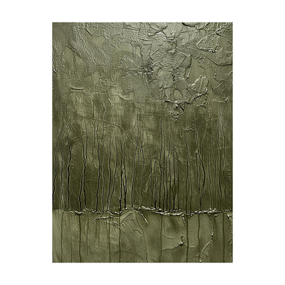 Green Abstract Art Thick Impasto Tactile Surface Vertical Drip Lines Sculpted Wall Art AURA461