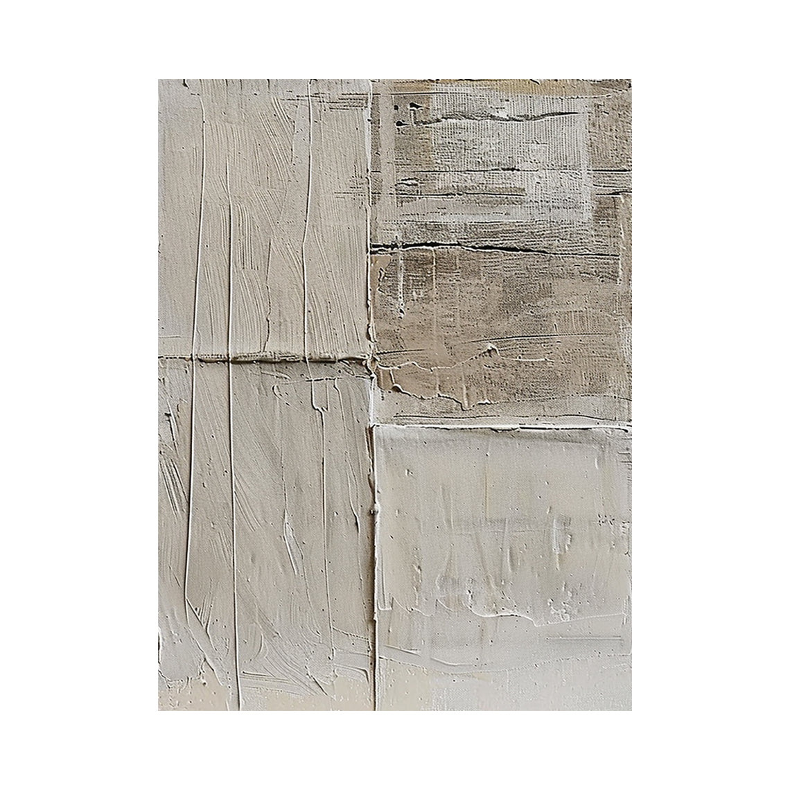 Beige and Cream Abstract Patchwork Painting with Uneven Seams - AURA834