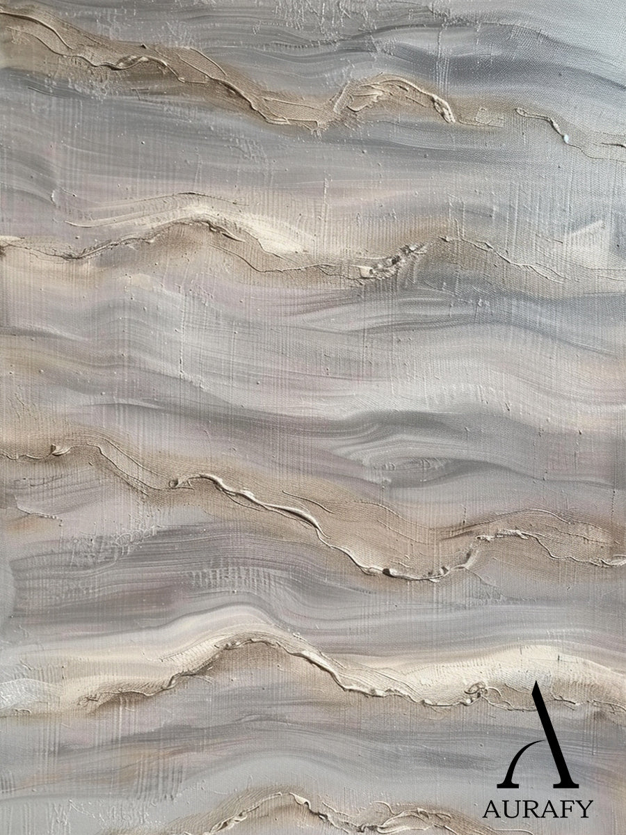 Wabi Sabi Abstract Art Impasto Textured Gray Beige Tactile Wave-Like Handcrafted Organic Canvas AURA560