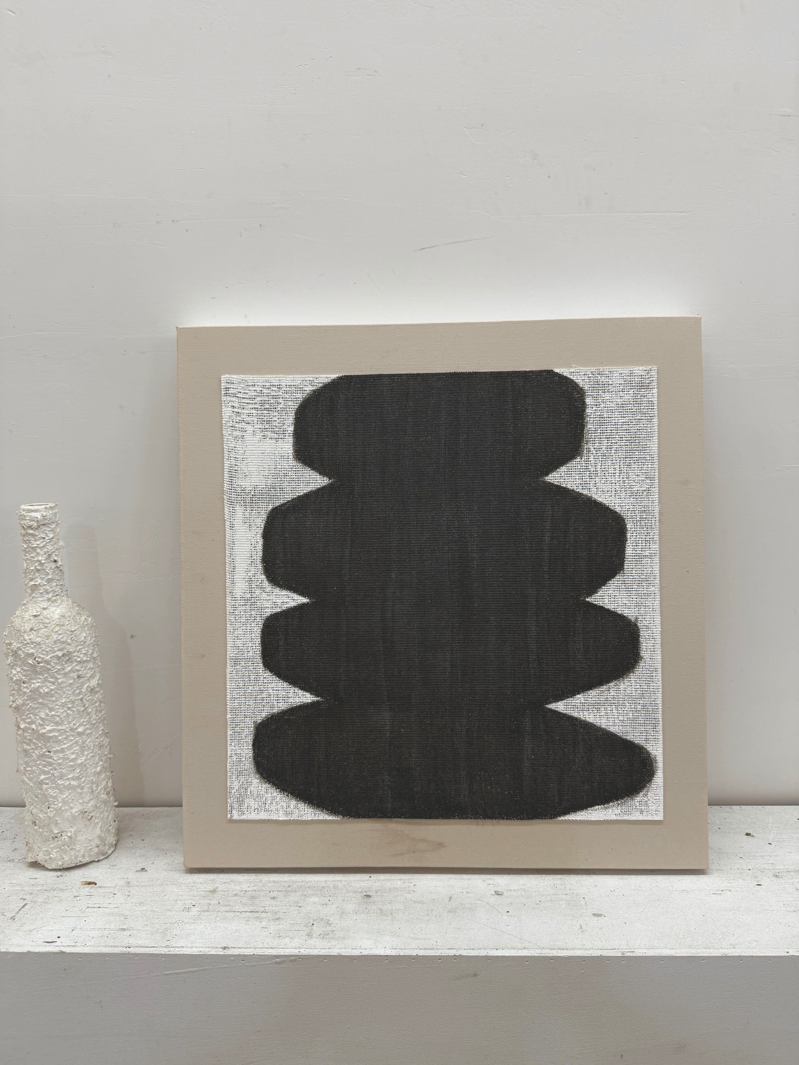 Minimalist Abstract Japandi Tactile Canvas Black Gray Wavy Modern Organic Neutral Home Wall Decor Artwork AURA727