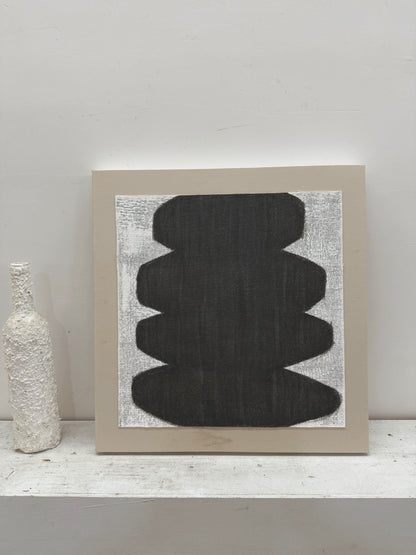 Minimalist Abstract Japandi Tactile Canvas Black Gray Wavy Modern Organic Neutral Home Wall Decor Artwork AURA727