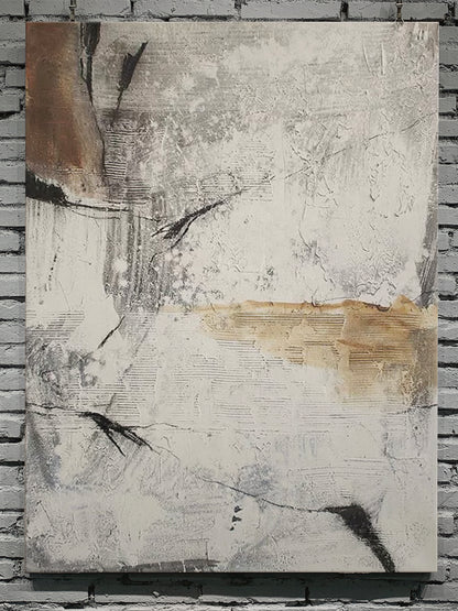 Ash Fragment Abstract Art – Textured Neutral Brushwork Canvas – AURA032