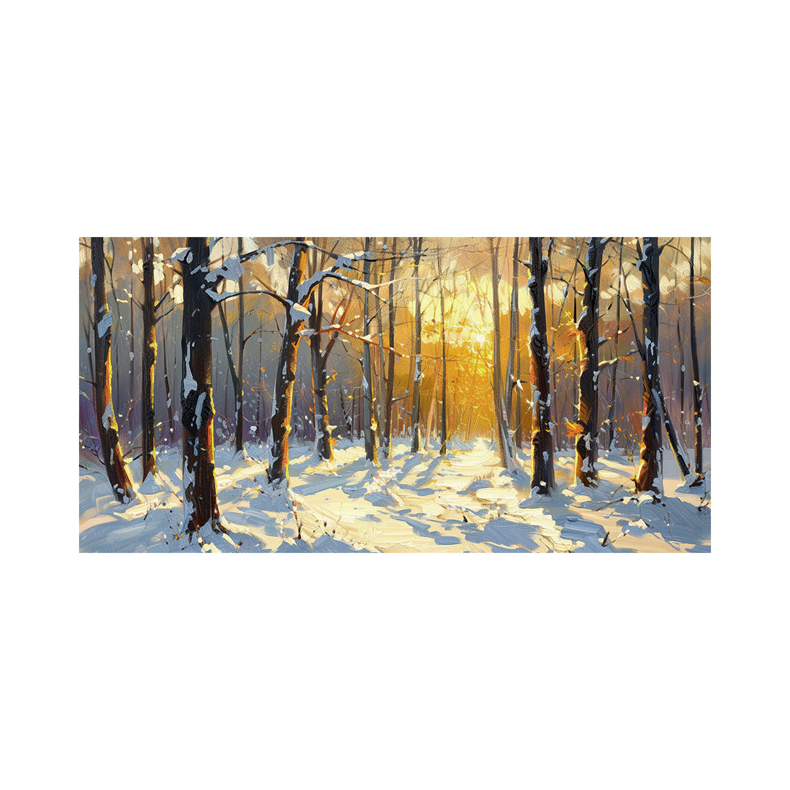 Knife Painted Winter Forest Landscape Impasto Textured Oil Painting Golden Sunlit Yellow Brown Wall Art AURA779