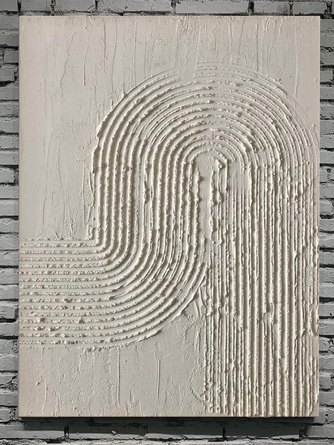 Curved Line Texture Wall Art – Soft Ivory Minimalist Relief – AURA013