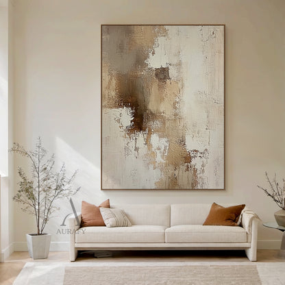 Beige Abstract Art Impasto Texture Japandi Style Sculpted Tactile Canvas Wall Decor AURA634